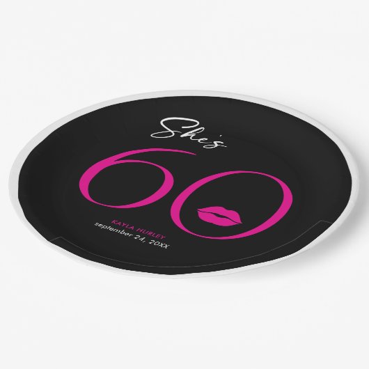 モダンミニマルピンク唇6誕生日 ペーパープレート (アングル)