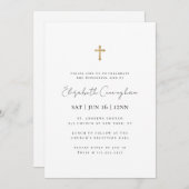 モダンミニマルフェイク金ゴールド十字葬式 招待状 (正面/裏面)