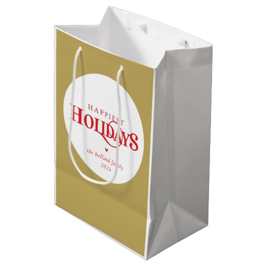 モダンミニマルフェスティバル赤金ゴールドで最も幸せな休日 ミディアムペーパーバッグ (正面アングル)