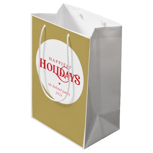 モダンミニマルフェスティバル赤金ゴールドで最も幸せな休日 ミディアムペーパーバッグ (裏面アングル)