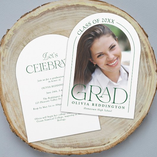 モダンミニマルフォトアーチグリーン卒業パーティー 招待状