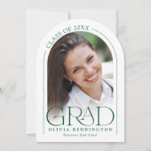 モダンミニマルフォトアーチグリーン卒業パーティー 招待状 (正面)