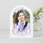 モダンミニマルフォトアーチパープル卒業パーティー 招待状 (スタンド正面)