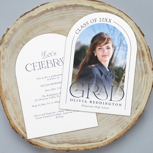 モダンミニマルフォトアーチ ネイビーブルー グラパーティー 招待状