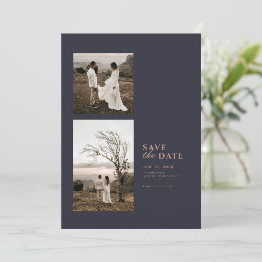 モダンミニマルフォトコラージュウェディング セーブザデート (スタンド正面)