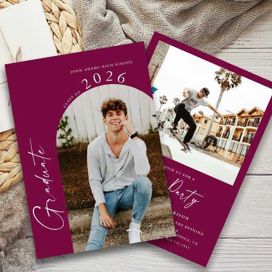 モダンミニマルフォトマロン卒業パーティー 招待状