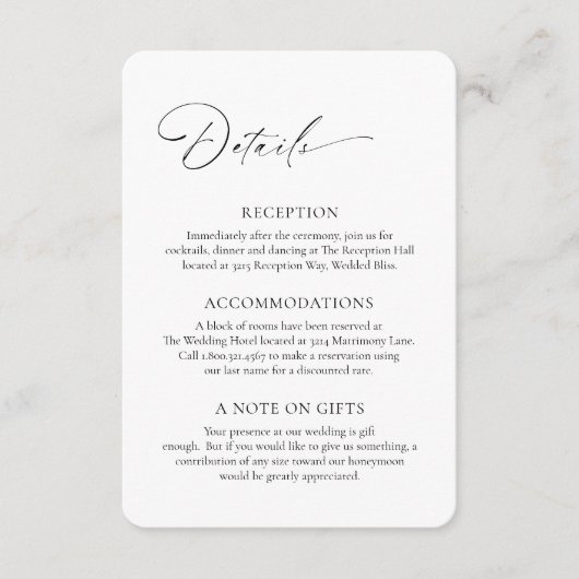 モダンミニマルフォーマル優雅な結婚式 エンクロージャーカード (正面)