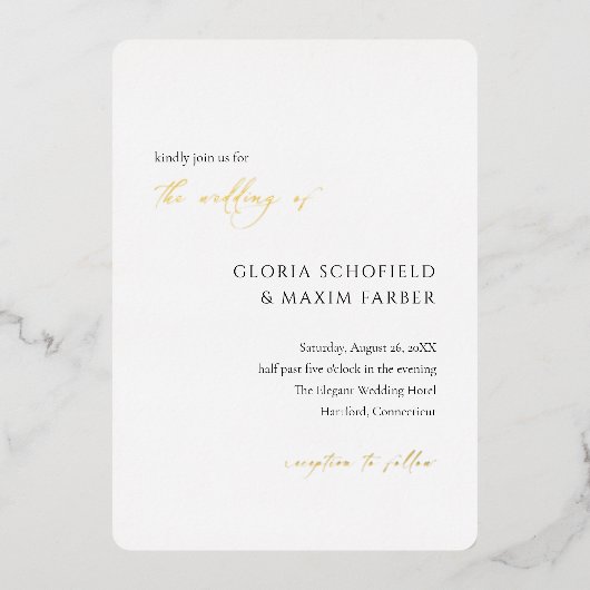 モダンミニマルフォーマル優雅な結婚式 箔招待状 (正面)