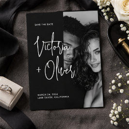 モダンミニマルブラックアンドホワイトスクリプトフォト セーブザデート