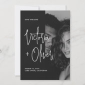 モダンミニマルブラックアンドホワイトスクリプトフォト セーブザデート (正面)