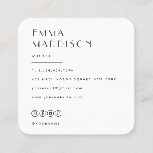 モダンミニマルプロフェッショナル写真ソーシャルメディア スクエア名刺 (裏面)