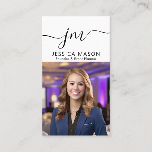 モダンミニマルプロフェッショナルScript Monogram写真 名刺 (正面)