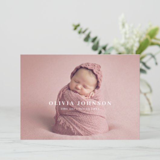 モダンミニマルベビー写真の誕生発表 サンキューカード (スタンド正面)
