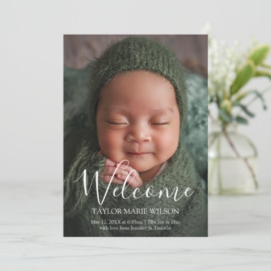 モダンミニマルベビー写真の誕生発表 案内状 (スタンド正面)