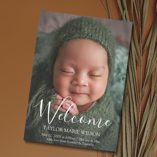 モダンミニマルベビー写真の誕生発表 案内状