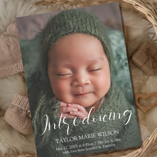 モダンミニマルベビー写真の誕生発表 案内状