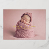 モダンミニマルベビー写真の誕生発表 箔シーズンカード (正面)