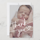 モダンミニマルベビー写真Thank You Scriptハート サンキューカード (正面)