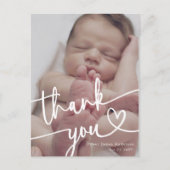 モダンミニマルベビー写真Thank You Scriptハート 案内ポストカード (正面)