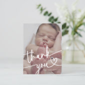 モダンミニマルベビー写真Thank You Scriptハート 案内ポストカード (スタンド正面)