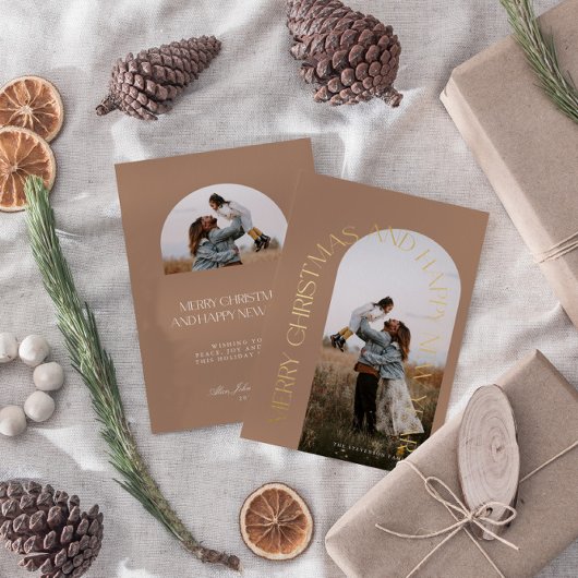 モダンミニマルベージュアーチ2枚組 クリスマスカード 箔シーズンカード