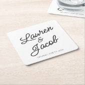 モダンミニマルミニマル白黒結婚ズ スクエアペーパーコースター (アングル)