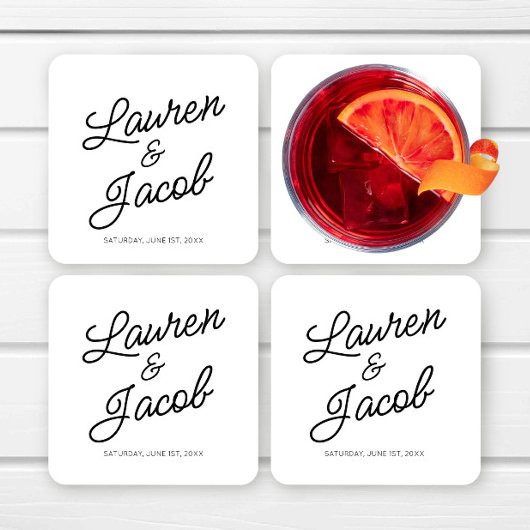 モダンミニマルミニマル白黒結婚ズ スクエアペーパーコースター