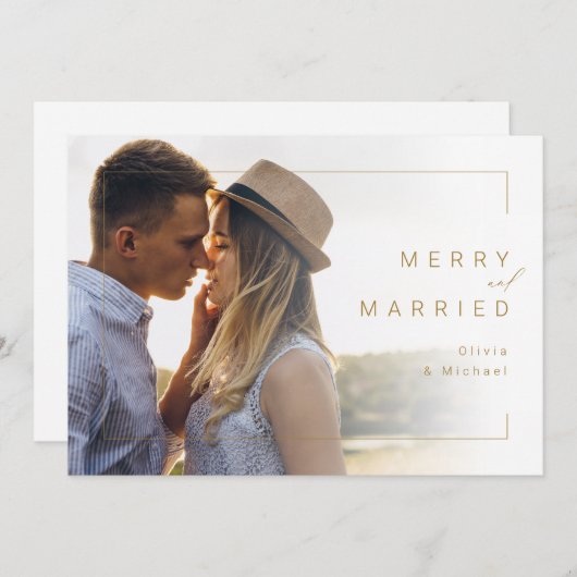 モダンミニマルメリー結婚したと写真のホリデーカード シーズンカード (正面/裏面)