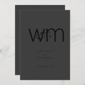 モダンミニマルモノグラムのマッ結婚トブラック 招待状 (正面/裏面)