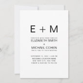 モダンミニマルモノグラムブラック&ホワイト結婚ズ 招待状 (正面)