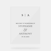 モダンミニマルモノグラム白黒結婚ズ アクリルサイン (正面)