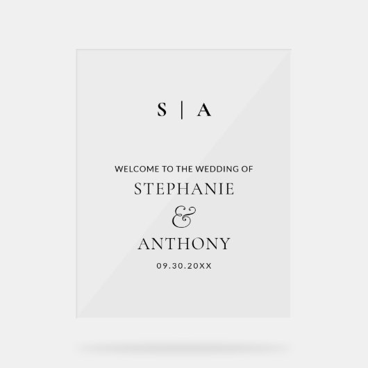 モダンミニマルモノグラム白黒結婚ズ アクリルサイン (正面)