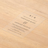 モダンミニマルモノグラム白黒結婚ズ アクリル招待状 (レイダウン)