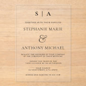 モダンミニマルモノグラム白黒結婚ズ アクリル招待状 (正面)