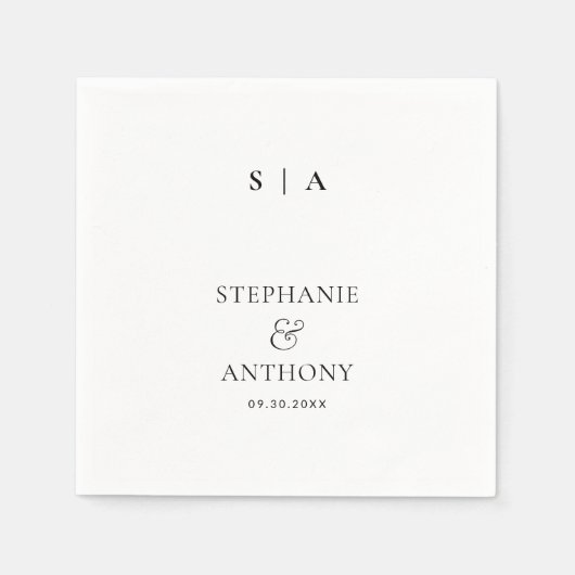 モダンミニマルモノグラム白黒結婚ズ スタンダードカクテルナプキン (正面)