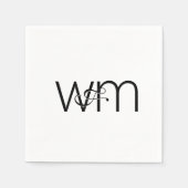 モダンミニマルモノグラム白黒結婚ズ スタンダードカクテルナプキン (正面)