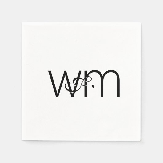モダンミニマルモノグラム白黒結婚ズ スタンダードカクテルナプキン (正面)