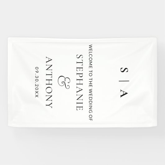 モダンミニマルモノグラム白黒結婚ズ 横断幕 (横)