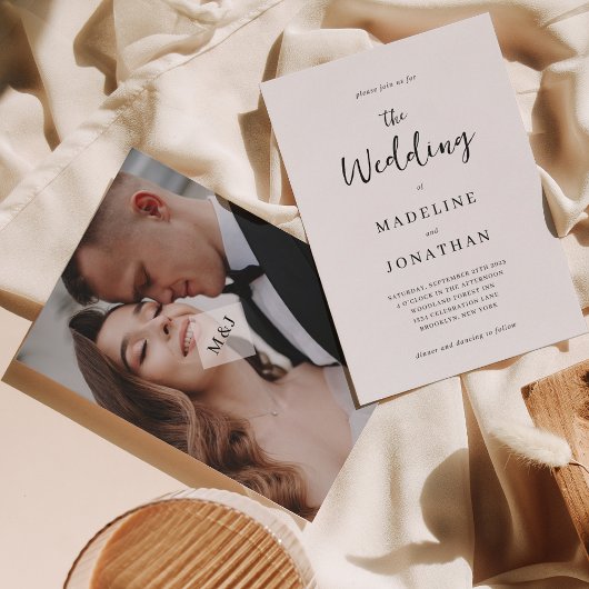 モダンミニマルモノグラム結婚写真 招待状