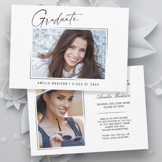 モダンミニマルユニークInk Script Graduate 2 Photo 案内状