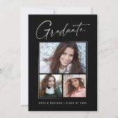 モダンミニマルユニークInk Script Graduate 3 Photo 案内状 (正面)