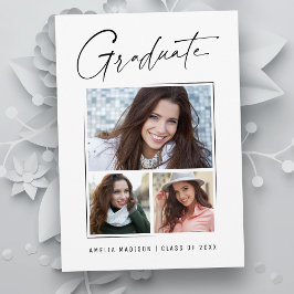 モダンミニマルユニークInk Script Graduate 3 Photo 案内状