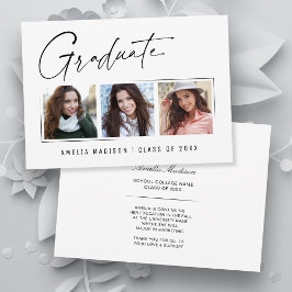 モダンミニマルユニークInk Script Graduate 3 Photo 案内状