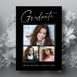 モダンミニマルユニークInk Script Graduate 3 Photo 案内状