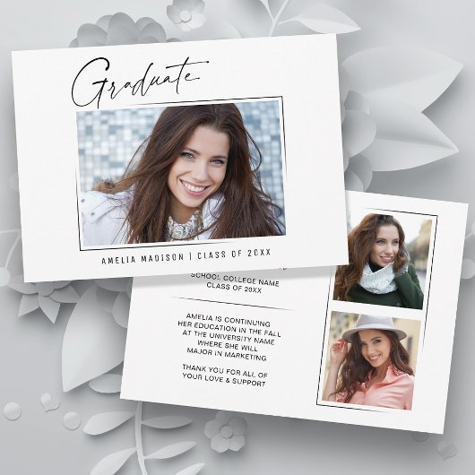 モダンミニマルユニークInk Script Graduate 3 Photo 案内状