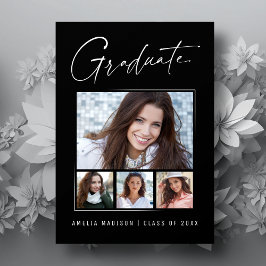 モダンミニマルユニークInk Script Graduate 4 Photo 案内状