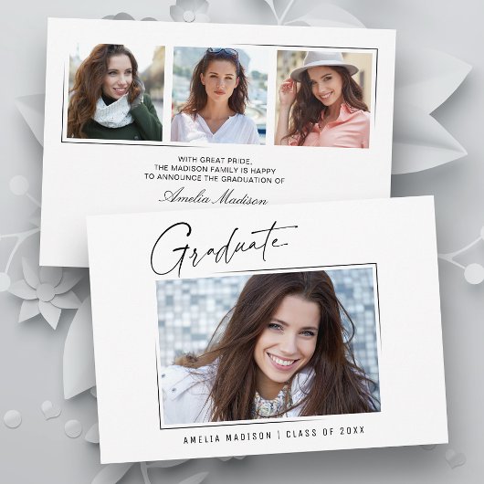 モダンミニマルユニークInk Script Graduate 4 Photo 案内状