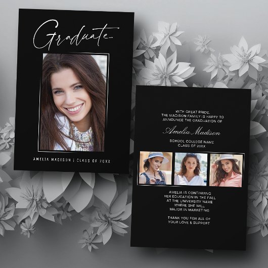 モダンミニマルユニークInk Script Graduate 4 Photo 案内状
