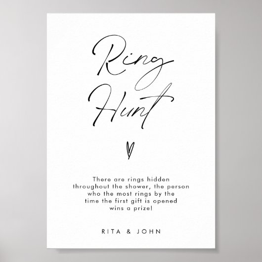 モダンミニマルリングや輪狩りブライダルシャワーゲーム標識 ポスター (正面)