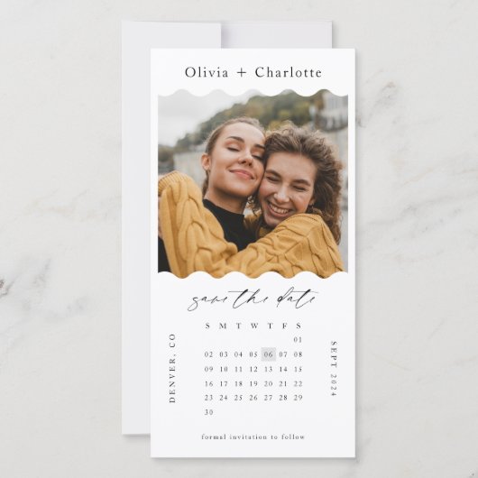 モダンミニマルレトロの波型スタイリッシュ予定表 セーブザデート (正面)